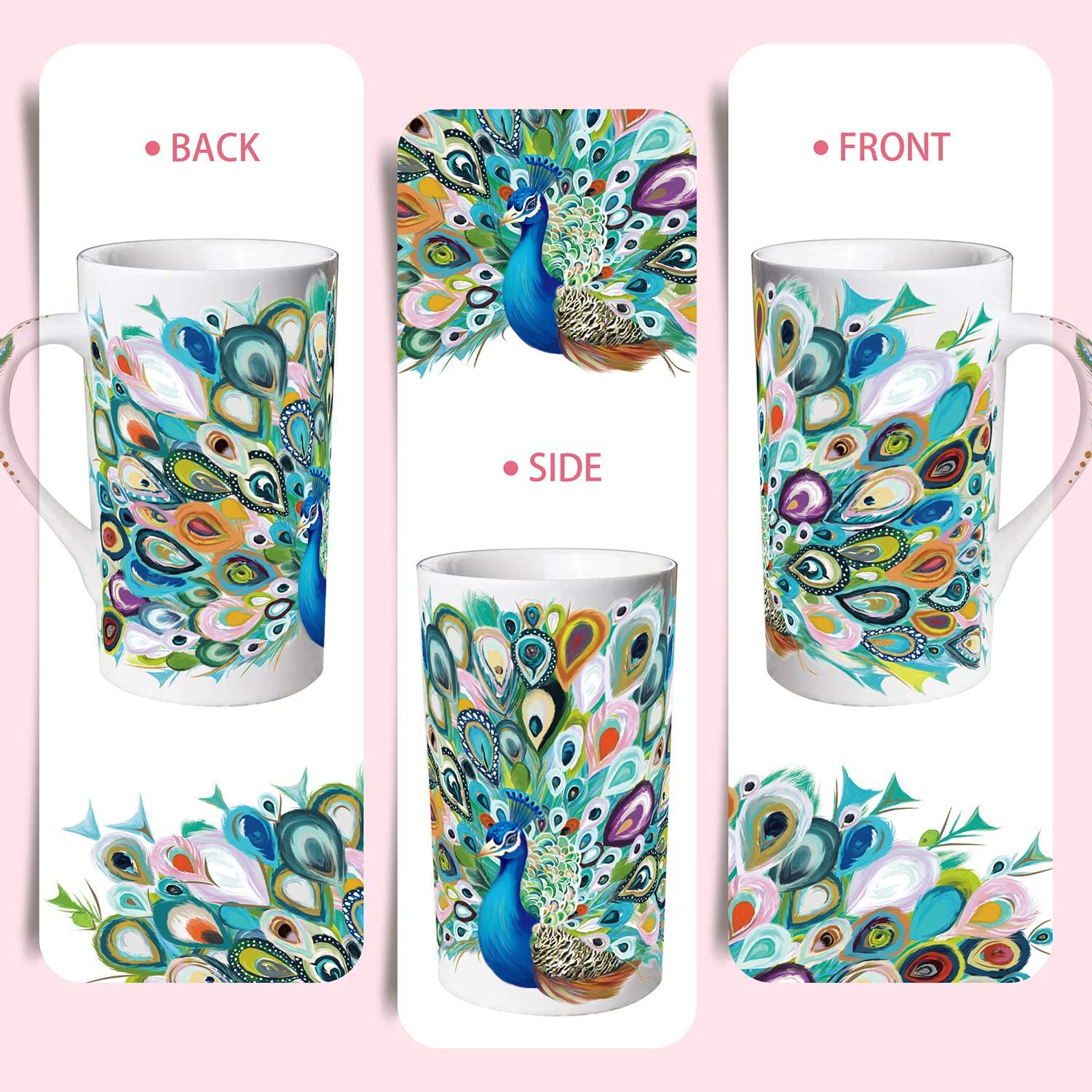NymphFable Peacock Ceramic Mug 18oz Large Coffee Cup with Handle Personalized Baking Pattern Tea Cup